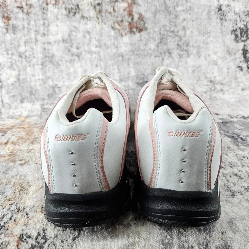 Hi Tec Golf Shoes Womens 10 White‎ Pink Leather Spikes Comfort CDT Power Saddle